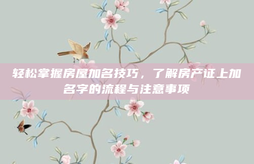 轻松掌握房屋加名技巧，了解房产证上加名字的流程与注意事项