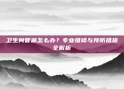 卫生间管漏怎么办？专业维修与预防措施全解析
