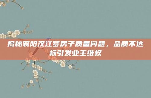 揭秘襄阳汉江梦房子质量问题，品质不达标引发业主维权