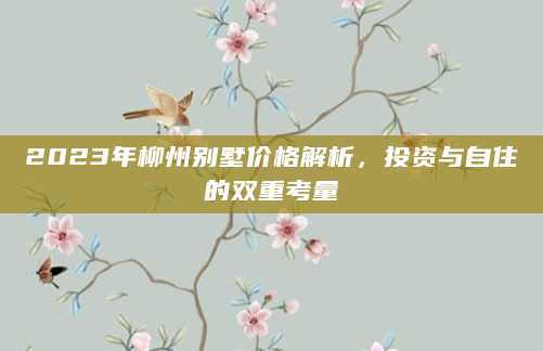 2023年柳州别墅价格解析，投资与自住的双重考量
