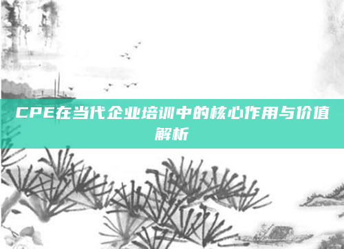 CPE在当代企业培训中的核心作用与价值解析
