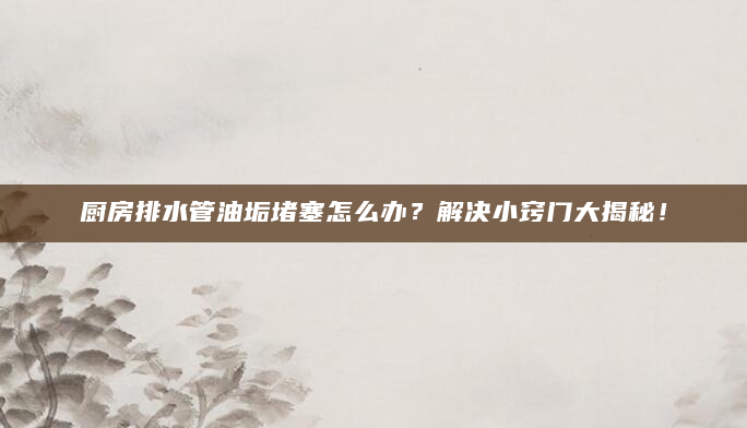 厨房排水管油垢堵塞怎么办？解决小窍门大揭秘！