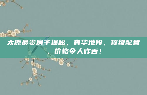 太原最贵房子揭秘，奢华地段，顶级配置，价格令人咋舌！
