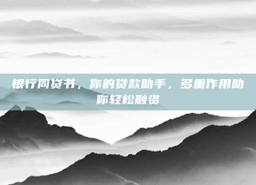 银行同贷书，你的贷款助手，多重作用助你轻松融资
