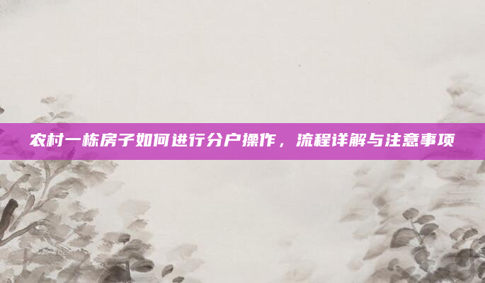 农村一栋房子如何进行分户操作，流程详解与注意事项