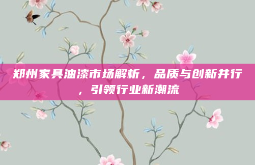 郑州家具油漆市场解析，品质与创新并行，引领行业新潮流