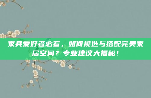 家具爱好者必看，如何挑选与搭配完美家居空间？专业建议大揭秘！