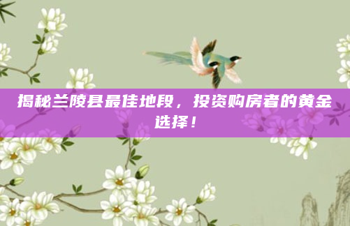 揭秘兰陵县最佳地段，投资购房者的黄金选择！