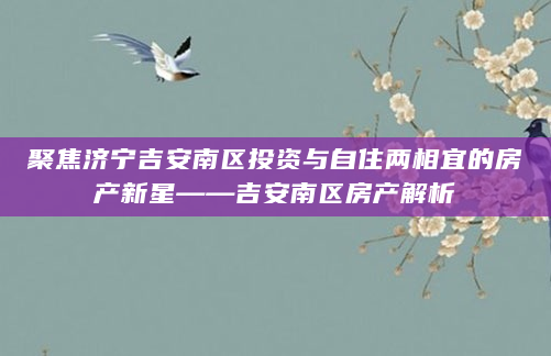 聚焦济宁吉安南区投资与自住两相宜的房产新星——吉安南区房产解析