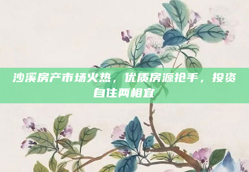 沙溪房产市场火热，优质房源抢手，投资自住两相宜