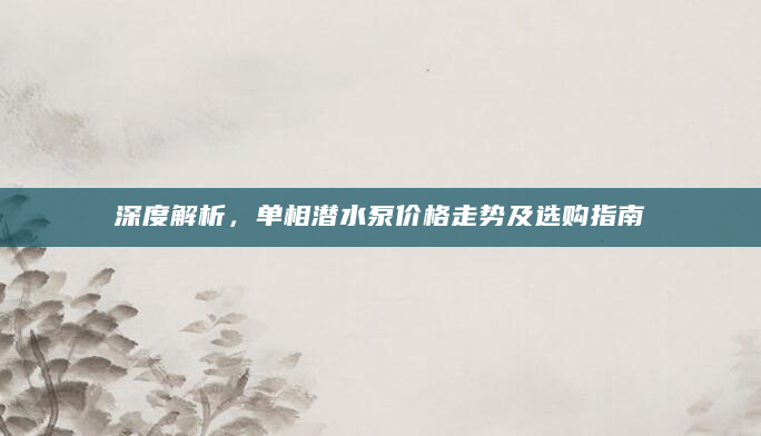 深度解析，单相潜水泵价格走势及选购指南