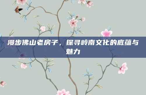 漫步佛山老房子，探寻岭南文化的底蕴与魅力