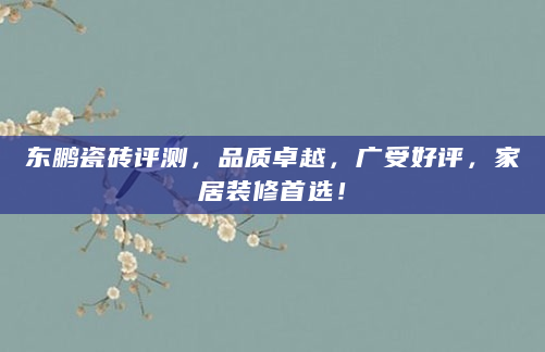 东鹏瓷砖评测，品质卓越，广受好评，家居装修首选！