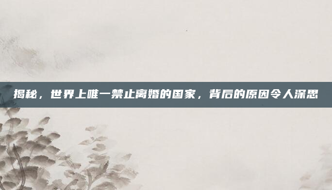 揭秘，世界上唯一禁止离婚的国家，背后的原因令人深思