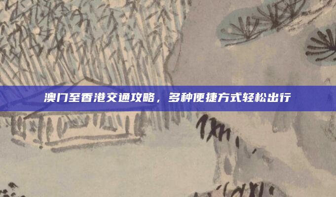 澳门至香港交通攻略，多种便捷方式轻松出行
