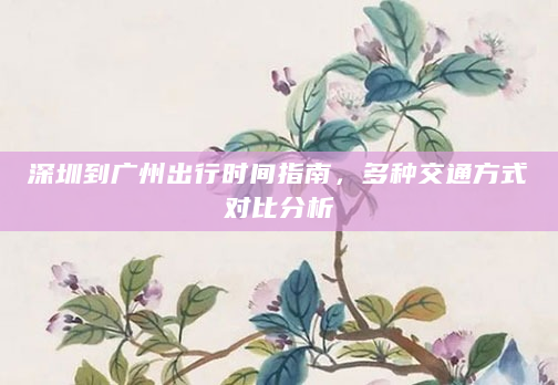 深圳到广州出行时间指南，多种交通方式对比分析