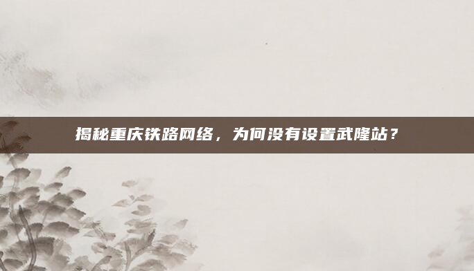 揭秘重庆铁路网络，为何没有设置武隆站？