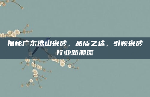 揭秘广东佛山瓷砖，品质之选，引领瓷砖行业新潮流