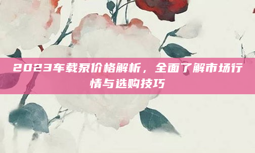 2023车载泵价格解析，全面了解市场行情与选购技巧
