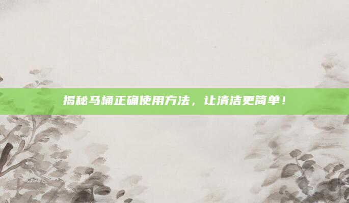 揭秘马桶正确使用方法，让清洁更简单！