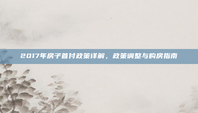 2017年房子首付政策详解，政策调整与购房指南