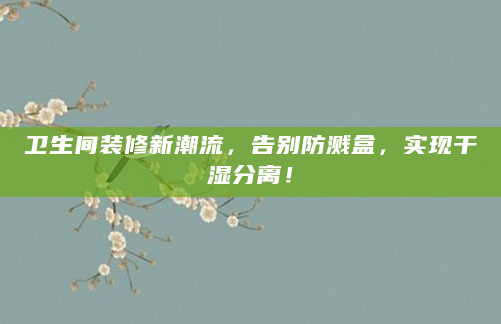 卫生间装修新潮流，告别防溅盒，实现干湿分离！