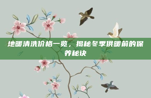 地暖清洗价格一览，揭秘冬季供暖前的保养秘诀